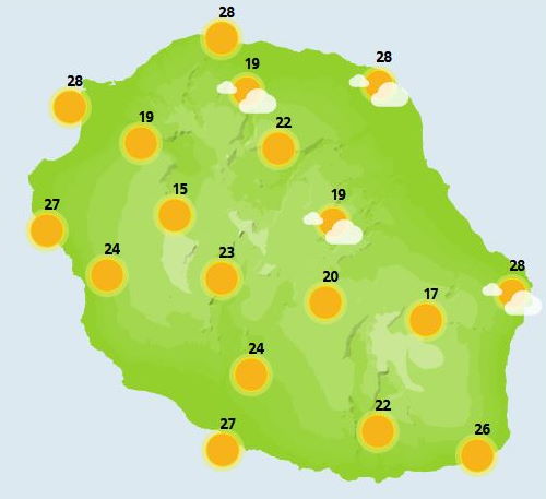 VENDREDI 05  Calme, sec et chaud. Après une nuit paisible sous un ciel étoilé, le département profite d'une matinée ensoleillée avant des développements nuageux inoffensifs dans l'intérieur. Comme la veille, ils peuvent déborder sur le littoral Nord mais se contentent d'apporter un peu d'ombre. Toujours du grand soleil sur les sommets et de belles éclaircies sur la majorité de nos côtes. La hausse des températures se poursuit avec 1 ou 2°C en plus. Les brises persistent avant un renforcement du vent l'après-midi qui prend une composante Sud. Pas d'évolution des conditions de mer.