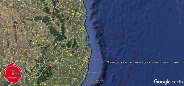 FORECAST REASONING.  SIGNIFICANT FORECAST CHANGES: THIS INITIAL PROGNOSTIC REASONING MESSAGE ESTABLISHES THE FORECAST PHILOSOPHY.  FORECAST DISCUSSION:  TC 04B IS EXPECTED TO CONTINUE ON A WEST-NORTHWEST TRACK TOWARDS THE COAST OF INDIA AND MAKE LANDFALL NEAR CHENNAI, INDIA WITHIN THE NEXT 6 HOURS. TC 04B IS EXPECTED TO MAINTAIN CURRENT INTENSITY UNTIL IT REACHES LAND WHERE IT WILL BEGIN TO WEAKEN AND ERODE AS IT INTERACTS WITH THE TERRAIN THROUGH 12H. AFTER 12H, TC 04B WILL TRACK WESTERLY ACROSS THE INDIAN PENINSULA, RAPIDLY DISSIPATE OVER THE ROUGHER TERRAIN IN CENTRAL INDIA NEAR 24H. THE REMNANTS OF TC 04B WILL CONTINUE TRACKING  OVER INDIA AND MAY MOVE OVER THE ARABIAN SEA, HOWEVER, THERE IS LOW  PROBABILITY OF REGENERATION.