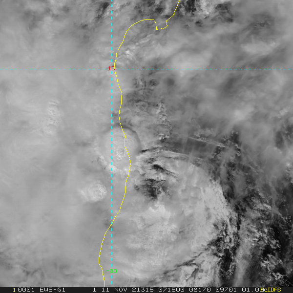 SATELLITE ANALYSIS, INITIAL POSITION AND INTENSITY DISCUSSION: MULTISPECTRAL SATELLITE IMAGERY (MSI) DEPICTS A LARGE AREA OF DEEP CONVECTION EAST AND NORTHEAST OF A FULLY EXPOSED LOW LEVEL CIRCULATION CENTER (LLCC). THE INITIAL POSITION IS PLACED WITH HIGH CONFIDENCE BASED ON THE MSI LOOP AND A 110550Z GMI 89GHZ IMAGE. THE INITIAL INTENSITY OF 35 KTS IS ASSESSED WITH MEDIUM CONFIDENCE BASED AND AN EARLIER 110355Z BULLSEYE METOP-B ASCAT PASS AND MULTIPLE AGENCY DVORAK ESTIMATES BETWEEN A T1.5 (25KTS) AND T2.0 (30KTS). THE ENVIRONMENT IS OVERALL MARGINALLY FAVORABLE WITH MODERATE POLEWARD OUTFLOW, WARM (28-29 CELCIUS) SEA SURFACE TEMPERATURES, ALL BEING OFFSET BY MODERATE TO STRONG VERTICAL WIND SHEAR.