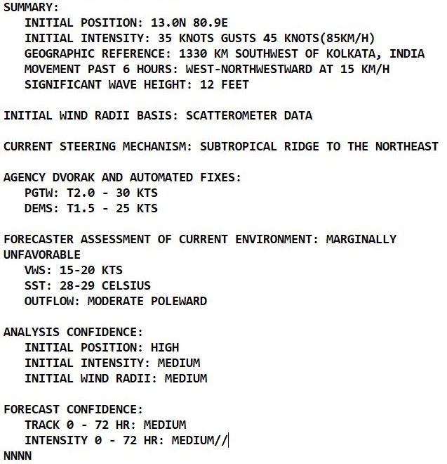 Invest 91B is now TC 04B, forecast to make landfall near Chennai/India within 6hours, 11/09utc update