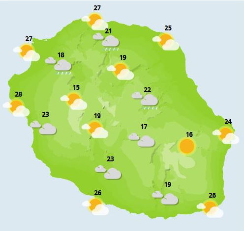 ILES SOEURS(MAURICE/RÉUNION): cartes détaillées de votre ciel pour ce Vendredi 12 Novembre +weekend, relevés pluies,animation satellite