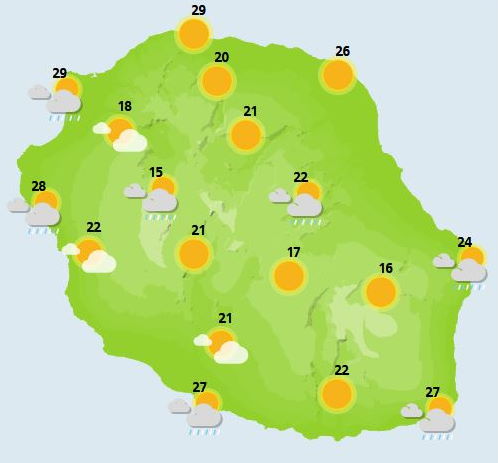 ILES SOEURS(MAURICE/RÉUNION): cartes détaillées+bulletin météo pour ce Mardi 16 Novembre +17/18/19, animation sat, relevés pluie...