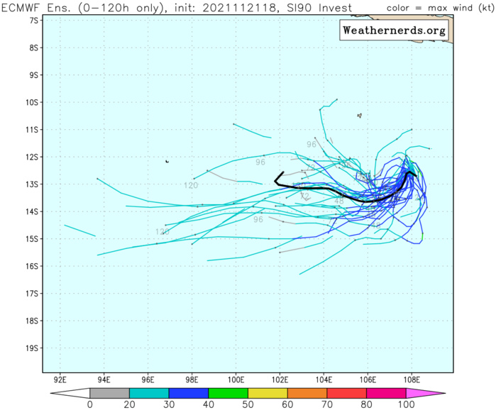 GLOBAL MODELS ARE IN AGREEMENT THAT THIS SYSTEM WILL  REACH A PEAK INTENSITY OF 35KTS AND DISSIPATE BY 96H.