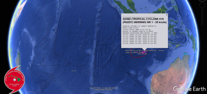 South Indian: 01S(PADDY) opens the 2021/22 Southern Hemisphere cyclone season, 22/09utc