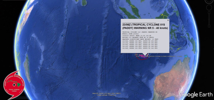 JTWC IS ISSUING 6HOURLY WARNINGS AND 3HOURLY SATELLITE BULLETINS ON TC 01S(PADDY).