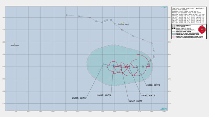 FORECAST REASONING. SIGNIFICANT FORECAST CHANGES: THERE ARE NO SIGNIFICANT CHANGES TO THE FORECAST FROM THE PREVIOUS WARNING. FORECAST DISCUSSION: TC 01S IS FORECAST TO MEANDER SLOWLY WESTWARD ALONG THE NORTHERN PERIPHERY OF THE LOW- TO MID-LEVEL SUBTROPICAL RIDGE(STR) THROUGH THE FORECAST PERIOD. THE SYSTEM HAS STRUGGLED TO CONSOLIDATE DUE, LARGELY, TO THE PRESENCE OF SIGNIFICANT MID-LEVEL DRY AIR BUT HAS MAINTAINED WEAK BANDING OVER THE SOUTHERN SEMICIRCLE. TC 01S SHOULD CONTINUE TO STEADILY WEAKEN DUE TO DRY AIR ENTRAINMENT AS WELL AS WEAK OUTFLOW ALOFT, AND SHOULD DISSIPATE BY 48H. FORECAST REASONING. SIGNIFICANT FORECAST CHANGES: THERE ARE NO SIGNIFICANT CHANGES TO THE FORECAST FROM THE PREVIOUS WARNING. FORECAST DISCUSSION: TC 01S IS FORECAST TO MEANDER SLOWLY WESTWARD ALONG THE NORTHERN PERIPHERY OF THE LOW- TO MID-LEVEL SUBTROPICAL RIDGE(STR) THROUGH THE FORECAST PERIOD. THE SYSTEM HAS STRUGGLED TO CONSOLIDATE DUE, LARGELY, TO THE PRESENCE OF SIGNIFICANT MID-LEVEL DRY AIR BUT HAS MAINTAINED WEAK BANDING OVER THE SOUTHERN SEMICIRCLE. TC 01S SHOULD CONTINUE TO STEADILY WEAKEN DUE TO DRY AIR ENTRAINMENT AS WELL AS WEAK OUTFLOW ALOFT, AND SHOULD DISSIPATE BY 48H.