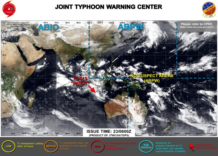 Mid-level dry air entrainment preventing significant intensification of TC 01S(PADDY), 23/09utc