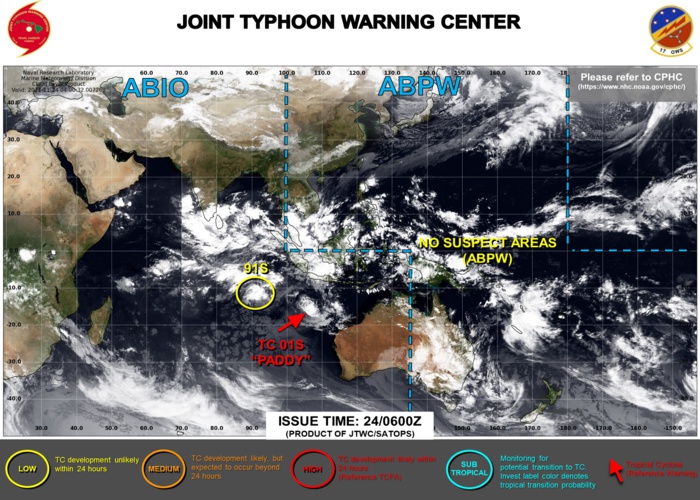 JTWC IS ISSUING 6HOURLY WARNINGS AND 3HOURLY SATELLITE BULLETINS ON TC 01S(PADDY).