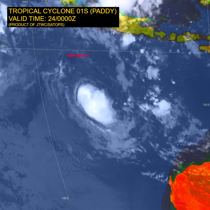 TC 01S(PADDY) slowly moving westward/ Invest 91S now on the map, 24/03utc