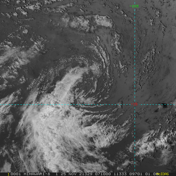 THE REMNANTS OF 01S(PADDY) DEPICTED AT 25/0710UTC BY HIMAWARI-8. THE REMNANTS OF 01S(PADDY) DEPICTED AT 25/0710UTC BY HIMAWARI-8.