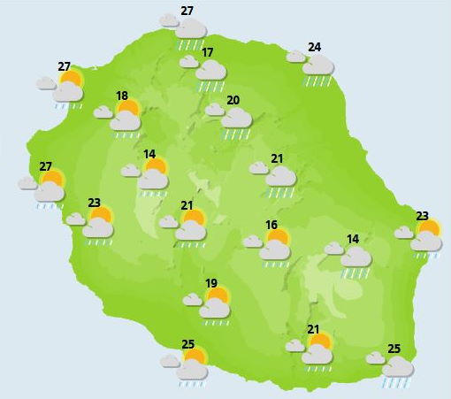 ILES SOEURS(MAURICE/RÉUNION): changement de temps avec le passage d'un front pluvieux, tendances jusqu'au 1ier Décembre