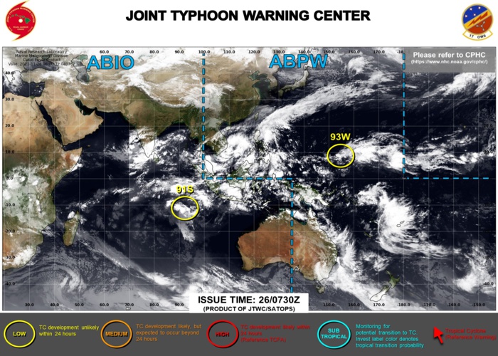 Invest 93W and Invest 91S on the map, 26/09utc