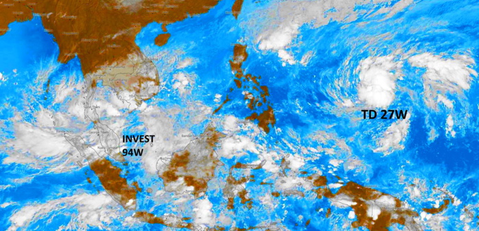 TD 27W: forecast to reach Typhoon/CAT 4 by 72hours//Invest 94W: forecast significant deepening over the Andaman Sea,29/15utc TD 27W: forecast to reach Typhoon/CAT 4 by 72hours//Invest 94W: forecast significant deepening over the Andaman Sea,29/15utc