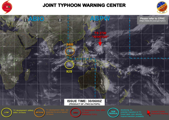 JTWC IS ISSUING 6HOURLY WARNINGS AND 3HOURLY SATELLITE BULLETINS ON TS 27W(NYATOH). JTWC IS ISSUING 6HOURLY WARNINGS AND 3HOURLY SATELLITE BULLETINS ON TS 27W(NYATOH).