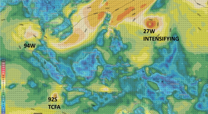 TS 27W(NYATOH) intensity to peak(CAT 3) within 36h then will decay (dry air and shear)//Invest 92S: TCFA(High),Invest 94W still Medium 