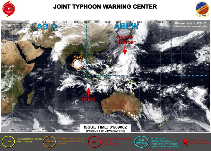 JTWC IS ISSUING 6HOURLY WARNINGS AND 3HOURLY SATELLITE BULLETINS ON 27W AND 02S. JTWC IS ISSUING 6HOURLY WARNINGS AND 3HOURLY SATELLITE BULLETINS ON 27W AND 02S.
