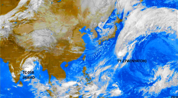 TY 27W(NYATOH): deep convection being blown away// TC 05B(JAWAD) expected to intensify a bit next 24hours, 03/15utc