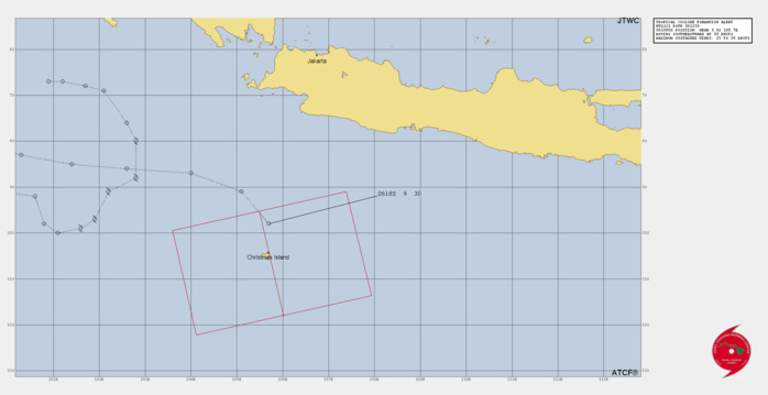 THE AREA OF CONVECTION (INVEST 02S) PREVIOUSLY LOCATED  NEAR 9.1S 105.1E IS NOW LOCATED NEAR 9.8S 105.7E, APPROXIMATELY 70KM  NORTH OF CHRISTMAS ISLAND. AFTER BOOMERANGING AROUND THE INDIAN  OCEAN, THE REMNANTS OF 02S (TERATAI) HAVE MADE A COMEBACK. AN AMSR2  89GHZ MICROWAVE PASS DEPICTS A FLOURISHING CONVECTIVE CENTER OVER A  WELL DEFINED LOW LEVEL CIRCULATION (LLC). ANIMATED MULTISPECTRAL  SATELLITE IMAGERY TELLS A SIMILAR STORY WITH THE BULK OF THE FLARING  CONVECTION SHEARED SLIGHTLY TO THE SOUTH OF THE LLC. OVERALL THE  ENVIRONMENT IS FAVORABLE FOR TROPICAL CYCLONE DEVELOPMENT WITH LOW  TO MODERATE (10-20KTS) VERTICAL WIND SHEAR, WARM SEA SURFACE  TEMPERATURES (28-30 C) AND FAIR POLEWARD OUTFLOW. THE GLOBAL MODELS,  SPECIFICALLY NAVGEM AND GFS, CALL FOR MODEST INTENSIFICATION TO THE  35KT WARNING THRESHOLD, BUT DO NOT INTENSIFY IT MUCH FURTHER.  OVERALL THE CIRCULATION IS EXPECTED TO TRACK WEST-SOUTHWEST WITH  MINIMAL DEVELOPMENT BEYOND WARNING CRITERIA. METAPHORICALLY  SPEAKING, IT'S A FLASH IN A PAN. MAXIMUM SUSTAINED SURFACE WINDS ARE  ESTIMATED AT 25 TO 30 KNOTS. MINIMUM SEA LEVEL PRESSURE IS ESTIMATED  TO BE NEAR 1000 MB. THE POTENTIAL FOR THE DEVELOPMENT OF A  SIGNIFICANT TROPICAL CYCLONE WITHIN THE NEXT 24 HOURS IS UPGRADED TO  HIGH. THE AREA OF CONVECTION (INVEST 02S) PREVIOUSLY LOCATED  NEAR 9.1S 105.1E IS NOW LOCATED NEAR 9.8S 105.7E, APPROXIMATELY 70KM  NORTH OF CHRISTMAS ISLAND. AFTER BOOMERANGING AROUND THE INDIAN  OCEAN, THE REMNANTS OF 02S (TERATAI) HAVE MADE A COMEBACK. AN AMSR2  89GHZ MICROWAVE PASS DEPICTS A FLOURISHING CONVECTIVE CENTER OVER A  WELL DEFINED LOW LEVEL CIRCULATION (LLC). ANIMATED MULTISPECTRAL  SATELLITE IMAGERY TELLS A SIMILAR STORY WITH THE BULK OF THE FLARING  CONVECTION SHEARED SLIGHTLY TO THE SOUTH OF THE LLC. OVERALL THE  ENVIRONMENT IS FAVORABLE FOR TROPICAL CYCLONE DEVELOPMENT WITH LOW  TO MODERATE (10-20KTS) VERTICAL WIND SHEAR, WARM SEA SURFACE  TEMPERATURES (28-30 C) AND FAIR POLEWARD OUTFLOW. THE GLOBAL MODELS,  SPECIFICALLY NAVGEM AND GFS, CALL FOR MODEST INTENSIFICATION TO THE  35KT WARNING THRESHOLD, BUT DO NOT INTENSIFY IT MUCH FURTHER.  OVERALL THE CIRCULATION IS EXPECTED TO TRACK WEST-SOUTHWEST WITH  MINIMAL DEVELOPMENT BEYOND WARNING CRITERIA. METAPHORICALLY  SPEAKING, IT'S A FLASH IN A PAN. MAXIMUM SUSTAINED SURFACE WINDS ARE  ESTIMATED AT 25 TO 30 KNOTS. MINIMUM SEA LEVEL PRESSURE IS ESTIMATED  TO BE NEAR 1000 MB. THE POTENTIAL FOR THE DEVELOPMENT OF A  SIGNIFICANT TROPICAL CYCLONE WITHIN THE NEXT 24 HOURS IS UPGRADED TO  HIGH.