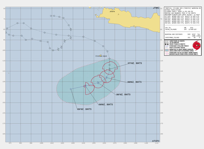 FORECAST REASONING. SIGNIFICANT FORECAST CHANGES: THIS INITIAL PROGNOSTIC REASONING MESSAGE ESTABLISHES THE FORECAST PHILOSOPHY FOR THE RE-START OF WARNINGS ON TC 02S. FORECAST DISCUSSION: TROPICAL CYCLONE 02S (TERATAI) HAS RE- INTENSIFIED TO TROPICAL STORM STRENGTH AND THUS JTWC IS RECOMMENCING ISSUANCE OF TROPICAL CYCLONE WARNINGS. TC 02S IS FORECAST TO TURN SOUTHWESTWARD OVER THE NEXT 12 HOURS, THEN CONTINUE TRACKING SOUTHWESTWARD THROUGH THE FORECAST PERIOD ALONG THE NORTHWESTERN PERIPHERY OF A LOW TO MID-LEVEL STR TO THE SOUTHEAST. BETWEEN 071200Z AND 071800Z, THE UPPER-LEVEL SHEAR ENVIRONMENT WEAKENED TO THE POINT WHERE THE CORE OF THE SYSTEM WAS ABLE TO STACK VERTICALLY, AND CONVECTION FLARED OVER TOP OF THE LLCC. SUBSEQUENTLY, SHEAR HAS INCREASED ONCE AGAIN AS EVIDENCED BY THE VERY SHARP UPSHEAR (EASTERN) EDGE OF THE CONVECTIVE MASS, AND THE EXPOSED LLCC. GLOBAL MODEL FIELDS SUGGEST THE SHEAR WILL AVERAGE ABOUT 15 KNOTS FOR THE NEXT 24-48 HOURS. HOWEVER, THIS MODERATE SHEAR WILL COMPETE WITH, AND BE OFFSET BY, RELATIVELY GOOD POLEWARD OUTFLOW, RESULTING IN A STEADY INTENSITY THROUGH 36H. BEGINNING AROUND 36H THE OUTFLOW PATTERN SHIFTS AND UPPER-LEVEL FLOW BECOMES CONVERGENT OVER TOP OF THE SYSTEM AND THE MID-ATMOSPHERE BEGINS TO DRY OUT, LEADING TO WEAKENING AND DISSIPATION NO LATER THAN 48H. FORECAST REASONING. SIGNIFICANT FORECAST CHANGES: THIS INITIAL PROGNOSTIC REASONING MESSAGE ESTABLISHES THE FORECAST PHILOSOPHY FOR THE RE-START OF WARNINGS ON TC 02S. FORECAST DISCUSSION: TROPICAL CYCLONE 02S (TERATAI) HAS RE- INTENSIFIED TO TROPICAL STORM STRENGTH AND THUS JTWC IS RECOMMENCING ISSUANCE OF TROPICAL CYCLONE WARNINGS. TC 02S IS FORECAST TO TURN SOUTHWESTWARD OVER THE NEXT 12 HOURS, THEN CONTINUE TRACKING SOUTHWESTWARD THROUGH THE FORECAST PERIOD ALONG THE NORTHWESTERN PERIPHERY OF A LOW TO MID-LEVEL STR TO THE SOUTHEAST. BETWEEN 071200Z AND 071800Z, THE UPPER-LEVEL SHEAR ENVIRONMENT WEAKENED TO THE POINT WHERE THE CORE OF THE SYSTEM WAS ABLE TO STACK VERTICALLY, AND CONVECTION FLARED OVER TOP OF THE LLCC. SUBSEQUENTLY, SHEAR HAS INCREASED ONCE AGAIN AS EVIDENCED BY THE VERY SHARP UPSHEAR (EASTERN) EDGE OF THE CONVECTIVE MASS, AND THE EXPOSED LLCC. GLOBAL MODEL FIELDS SUGGEST THE SHEAR WILL AVERAGE ABOUT 15 KNOTS FOR THE NEXT 24-48 HOURS. HOWEVER, THIS MODERATE SHEAR WILL COMPETE WITH, AND BE OFFSET BY, RELATIVELY GOOD POLEWARD OUTFLOW, RESULTING IN A STEADY INTENSITY THROUGH 36H. BEGINNING AROUND 36H THE OUTFLOW PATTERN SHIFTS AND UPPER-LEVEL FLOW BECOMES CONVERGENT OVER TOP OF THE SYSTEM AND THE MID-ATMOSPHERE BEGINS TO DRY OUT, LEADING TO WEAKENING AND DISSIPATION NO LATER THAN 48H.