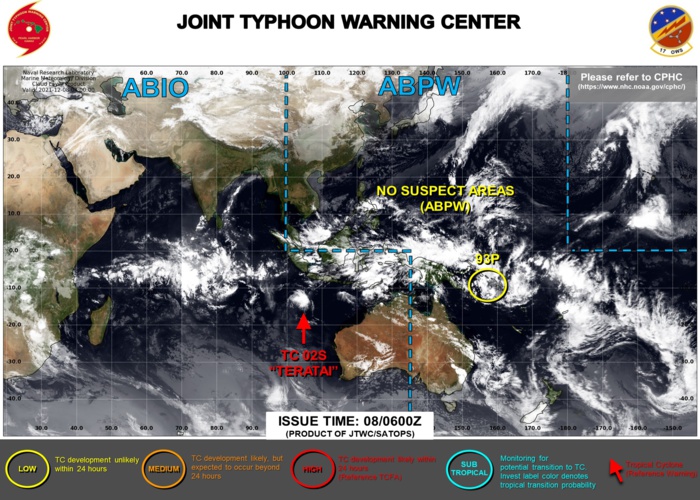 JTWC IS ISSUING 6HOURLY WARNINGS AND 3HOURLY SATELLITE BULLETINS ON TC 02S(TERATAI). JTWC IS ISSUING 6HOURLY WARNINGS AND 3HOURLY SATELLITE BULLETINS ON TC 02S(TERATAI).