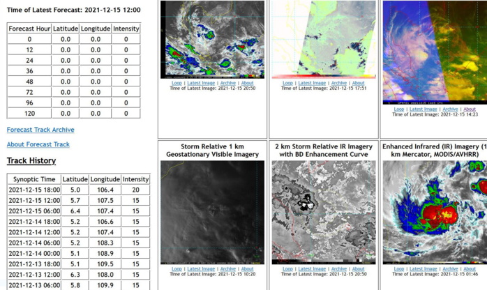 THE AREA OF CONVECTION (INVEST 97W) PREVIOUSLY LOCATED  NEAR 5.9N 106.9E IS NOW LOCATED NEAR 4.8N 107.1E, APPROXIMATELY 660  KM SOUTH OF HO CHI MINH, VIETNAM. ANIMATED ENHANCED MULTISPECTRAL  SATELLITE IMAGERY (MSI) AND A PARTIAL 151106Z SSMIS 91GHZ MICROWAVE  IMAGE DEPICT FLARING CONVECTION DISPLACED TO THE NORTHWEST OF A  FULLY EXPOSED LOW LEVEL CIRCULATION CENTER (LLC). ENVIRONMENTAL  ANALYSIS INDICATES A MARGINALLY FAVORABLE ENVIRONMENT WITH GOOD  POLEWARD OUTFLOW, WARM (27-28C) SEA SURFACE TEMPERATURES, OFFSET BY  MODERATE (15-20KT) VERTICAL WIND SHEAR. GLOBAL MODELS ARE IN  AGREEMENT THAT INVEST 97W WILL PERSIST AND SLOWLY TRACK WESTWARD  OVER THE NEXT 72 HOURS. MAXIMUM SUSTAINED SURFACE WINDS ARE  ESTIMATED AT 15 TO 20 KNOTS. MINIMUM SEA LEVEL PRESSURE IS ESTIMATED  TO BE NEAR 1005 MB. THE POTENTIAL FOR THE DEVELOPMENT OF A  SIGNIFICANT TROPICAL CYCLONE WITHIN THE NEXT 24 HOURS IS UPGRADED TO  MEDIUM. THE AREA OF CONVECTION (INVEST 97W) PREVIOUSLY LOCATED  NEAR 5.9N 106.9E IS NOW LOCATED NEAR 4.8N 107.1E, APPROXIMATELY 660  KM SOUTH OF HO CHI MINH, VIETNAM. ANIMATED ENHANCED MULTISPECTRAL  SATELLITE IMAGERY (MSI) AND A PARTIAL 151106Z SSMIS 91GHZ MICROWAVE  IMAGE DEPICT FLARING CONVECTION DISPLACED TO THE NORTHWEST OF A  FULLY EXPOSED LOW LEVEL CIRCULATION CENTER (LLC). ENVIRONMENTAL  ANALYSIS INDICATES A MARGINALLY FAVORABLE ENVIRONMENT WITH GOOD  POLEWARD OUTFLOW, WARM (27-28C) SEA SURFACE TEMPERATURES, OFFSET BY  MODERATE (15-20KT) VERTICAL WIND SHEAR. GLOBAL MODELS ARE IN  AGREEMENT THAT INVEST 97W WILL PERSIST AND SLOWLY TRACK WESTWARD  OVER THE NEXT 72 HOURS. MAXIMUM SUSTAINED SURFACE WINDS ARE  ESTIMATED AT 15 TO 20 KNOTS. MINIMUM SEA LEVEL PRESSURE IS ESTIMATED  TO BE NEAR 1005 MB. THE POTENTIAL FOR THE DEVELOPMENT OF A  SIGNIFICANT TROPICAL CYCLONE WITHIN THE NEXT 24 HOURS IS UPGRADED TO  MEDIUM.