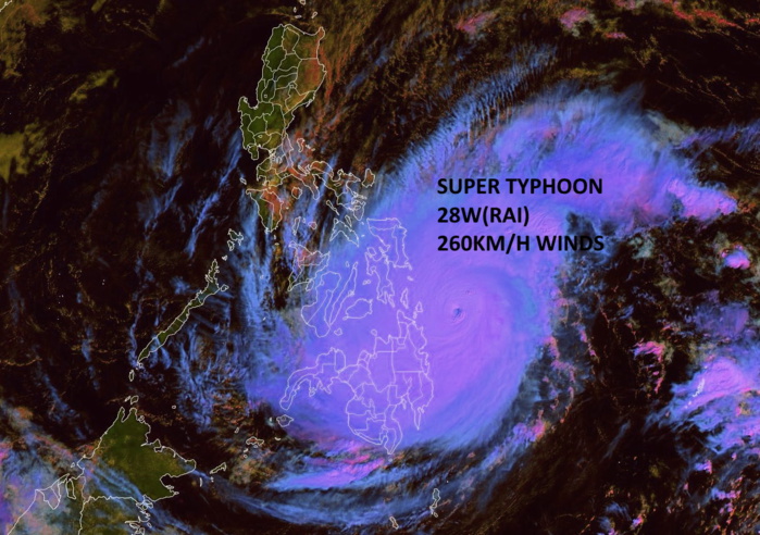 Super Typhoon 28W(RAI): explosive intensification from CAT 1 to CAT 5 over 24hours//Landfall imminent , 16/03utc