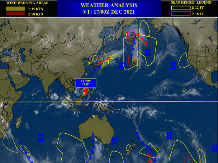 Typhoon 28W(RAI) to pass over Palawan within 12hours,2nd intensity peak forecast in 36hours//TD 29W short-lived Northwest of Singapore,17/03utc