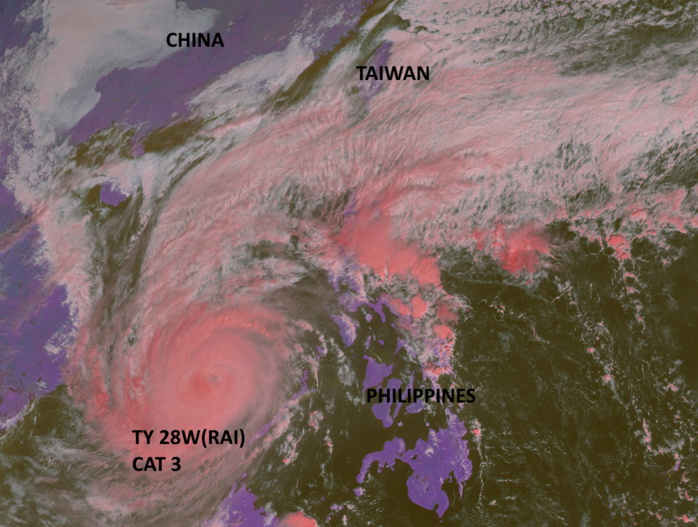 Typhoon 28W(RAI) once again a strong CAT 3 to the West of the Philippines// Invest 94B over the BOB, 18/03utc