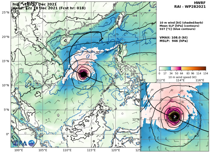 Typhoon 28W(RAI) once again a strong CAT 3 to the West of the Philippines// Invest 94B over the BOB, 18/03utc
