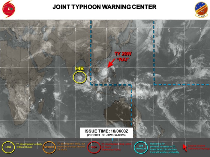 Typhoon 28W(RAI) looking ominous once again as a powerful CAT 4// Invest 94B and Invest 96S, 18/15utc Typhoon 28W(RAI) looking ominous once again as a powerful CAT 4// Invest 94B and Invest 96S, 18/15utc