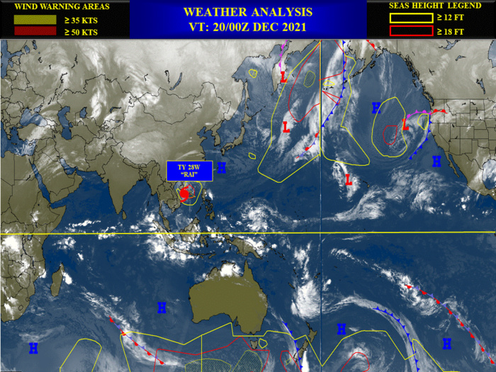 Typhoon 28W(RAI) down 55knots in 24H, intensity to fall below 35knots in 36h// Invest 94B and Invest 98W, 20/03utc