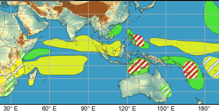 The tropics remain modestly active across the Western Pacific, on each side of the equator. Tropical depression 28W (formerly Rai) is located off the coast of southeast China and is forecast to become a remnant low. Tropical Depression 29W developed on 12/16 just to the east of Malaysia and made landfall the same day. Although the system did not maintain tropical characterics once it reemerged into the Malacca Strait, it brought severe flooding to Central Malaysia as it crossed the peninsula.  Additional tropical cyclone (TC) development is possible over the Southern Indian Ocean and South Pacific during week-1, with moderate confidence areas depicted over the Timor Sea, to the north of Australia, and near the Vanuatu island chain. The system over the Timor Sea has the potential to impact portions of the Kimberley Coast of Australia later in week-1. Invest 98W is also being monitored over the Western Pacific, which may develop into a TC as it approaches the Philippines later in week-1 (moderate confidence) as indicated by the GEFS and CFS ensembles. NOAA.