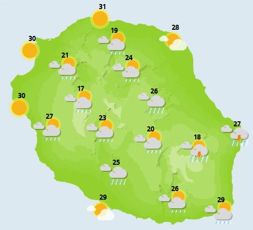 ILES SOEURS: prévisions du temps à MAURICE/RÉUNION pour les 24 et 25 Décembre 2021, mise à jour 23/12 à 19h30