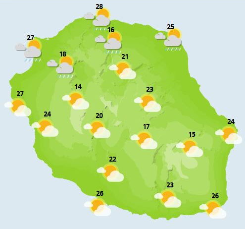 ILES SOEURS: prévisions du temps à MAURICE/RÉUNION pour les 24 et 25 Décembre 2021, mise à jour 23/12 à 19h30