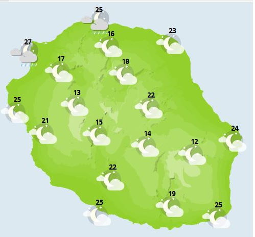 ILES SOEURS: prévisions du temps à MAURICE/RÉUNION pour les 24 et 25 Décembre 2021, mise à jour 23/12 à 19h30