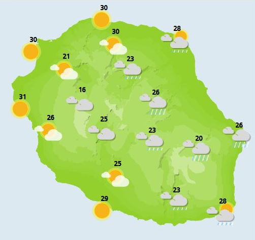 ILES SOEURS: prévisions pour le Réveillon et Noël à MAURICE/RÉUNION, changement de temps probable le 26 à la RÉUNION , mise à jour 24/16h