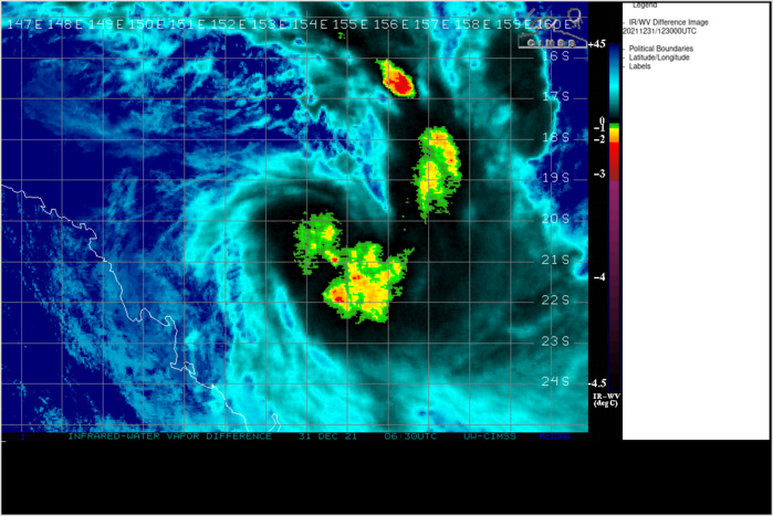 SATELLITE ANALYSIS, INITIAL POSITION AND INTENSITY DISCUSSION: TC 04P (SETH) HAS RAPIDLY TRANSITIONED FROM A HYBRID-TYPE SYSTEM WITH PRIMARILY SUBTROPICAL CHARACTERISTICS, TO A WELL-DEFINED TROPICAL CYCLONE. ANIMATED ENHANCED INFRARED (EIR) SATELLITE IMAGERY DEPICTED THE RAPID DEVELOPMENT OF A SYMMETRIC BALL OF DEEP CONVECTION NEAR THE ASSESSED LOW LEVEL CIRCULATION CENTER (LLCC), WHICH DETACHED FROM THE COMMA-SHAPED BAND OF CONVECTIVE ACTIVITY BETWEEN THE 0600Z AND 1000Z HOURS. A 310910Z GPM COLOR 89GHZ COMPOSITE MICROWAVE IMAGE INDICATED THE LLCC HAD TUCKED UNDER THE AREA OF SOMEWHAT DISORGANIZED CONVECTION. AT THAT TIME, NORTHWESTERLY SHEAR WAS BEARING DOWN ON THE SYSTEM AND ELONGATING THE CONVECTIVE AREA, BUT SUBSEQUENT IMAGERY SUGGESTS THE SHEAR HAS RELAXED, AND ALLOWED THE CONVECTIVE AREA TO CONSOLIDATE. THE INITIAL POSITION IS ASSESSED WITH HIGH CONFIDENCE BASED ON A 311146Z ASCAT-C BULLSEYE PASS. THE BULLSEYE PASS ALSO PROVIDED HIGH CONFIDENCE TO THE INITIAL INTENSITY, WHICH IS SET SLIGHTLY HIGHER THAN THE AGENCY DVORAK INTENSITY ESTIMATES. SURFACE WIND OBSERVATIONS FROM FREDERICK REEF WERE AS HIGH AS 63 KNOTS (10-MIN) AT 0900Z AS THE SYSTEM PASSED THE STATION, BUT THE HEIGHT OF THE OBSERVATION WAS 30-METERS, WHILE THE SURFACE PRESSURE READING OF 989MB WOULD SUGGEST A 45-50 KNOT INTENSITY. ENVIRONMENTAL CONDITIONS HAVE IMPROVED OVER THE PAST SIX TO TWELVE HOURS, BUT REMAIN ONLY MARGINALLY FAVORABLE. SSTS ARE WARM AND POLEWARD OUTFLOW IS GOOD, AND FOR THE TIME BEING SHEAR IS IS RELATIVELY LOW IN THE IMMEDIATE VICINITY OF THE SYSTEM. BUT DRY AIR IS FIRMLY ENTRENCHED TO THE WEST AND NORTH AND IS OFFSETTING THE OTHERWISE FAVORABLE CONDITIONS.