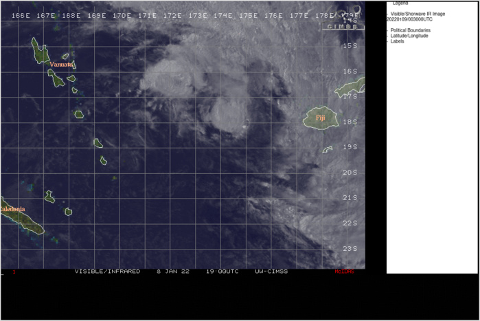 SATELLITE ANALYSIS, INITIAL POSITION AND INTENSITY DISCUSSION: ANIMATED MULTISPECTRAL SATELLITE IMAGERY DEPICTS A PARTIALLY-EXPOSED  LOW-LEVEL CIRCULATION (LLC) WITH LIMITED DEEP CONVECTIVE BANDING  OVER THE EASTERN QUADRANT, WHICH SUPPORTS THE INITIAL POSITION WITH  MEDIUM CONFIDENCE. THE INITIAL INTENSITY OF 30 KTS IS ASSESSED WITH  HIGH CONFIDENCE BASED ON THE PGTW, KNES AND PHFO DVORAK ESTIMATES.  TC 05P IS LOCATED UNDER THE NORTHERN PERIPHERY OF AN UPPER-LEVEL  TROUGH WITH LOW TO MODERATE VERTICAL WIND SHEAR (15 TO 20 KNOTS) AND  POSSIBLE DRY AIR ENTRAINMENT, WHICH ARE HINDERING THE DEVELOPMENT OF  CORE CONVECTION.