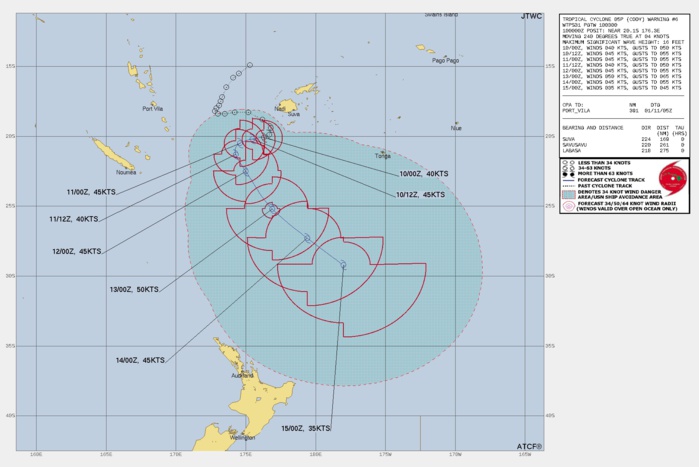 FORECAST REASONING. SIGNIFICANT FORECAST CHANGES: THERE ARE NO SIGNIFICANT CHANGES TO THE FORECAST FROM THE PREVIOUS WARNING. FORECAST DISCUSSION: TC 05P HAS SLOWED AND TURNED WEST-SOUTHWESTWARD UNDER THE DOMINANT STEERING INFLUENCE OF THE STR TO THE SOUTH. A SERIES OF SHORTWAVE TROUGHS WILL WEAKEN THE STR INDUCING A SLOW POLEWARD TRACK. NEAR 48H, AN APPROACHING MAJOR SHORTWAVE TROUGH WILL FURTHER WEAKEN THE STR, WHICH WILL LEAD TO A FASTER SOUTHEASTWARD TRACK ALONG THE SOUTHWESTERN PERIPHERY OF A STEERING RIDGE TO THE EAST. THE SYSTEM IS EXPECTED TO REMAIN WITHIN A COMPLEX UPPER-LEVEL ENVIRONMENT UNDER A BROAD UPPER-LEVEL TROUGH, HOWEVER, SLIGHT INTENSIFICATION IS ANTICIPATED DUE TO ROBUST POLEWARD OUTFLOW WITH A PEAK INTENSITY OF 45-50 KNOTS. AFTER 72H, TC 05P WILL GRADUALLY WEAKEN AS IT BECOMES FURTHER EMBEDDED WITHIN THE UPPER-LEVEL TROUGH AND ENCOUNTERS STRONG VERTICAL WIND SHEAR (30-45 KNOTS) AND COOLER SST VALUES (24-25C). AFTER 72H, TC 05P IS FORECASTED TO GRADUALLY TRANSITION INTO A SUBTROPICAL CYCLONE. FORECAST REASONING. SIGNIFICANT FORECAST CHANGES: THERE ARE NO SIGNIFICANT CHANGES TO THE FORECAST FROM THE PREVIOUS WARNING. FORECAST DISCUSSION: TC 05P HAS SLOWED AND TURNED WEST-SOUTHWESTWARD UNDER THE DOMINANT STEERING INFLUENCE OF THE STR TO THE SOUTH. A SERIES OF SHORTWAVE TROUGHS WILL WEAKEN THE STR INDUCING A SLOW POLEWARD TRACK. NEAR 48H, AN APPROACHING MAJOR SHORTWAVE TROUGH WILL FURTHER WEAKEN THE STR, WHICH WILL LEAD TO A FASTER SOUTHEASTWARD TRACK ALONG THE SOUTHWESTERN PERIPHERY OF A STEERING RIDGE TO THE EAST. THE SYSTEM IS EXPECTED TO REMAIN WITHIN A COMPLEX UPPER-LEVEL ENVIRONMENT UNDER A BROAD UPPER-LEVEL TROUGH, HOWEVER, SLIGHT INTENSIFICATION IS ANTICIPATED DUE TO ROBUST POLEWARD OUTFLOW WITH A PEAK INTENSITY OF 45-50 KNOTS. AFTER 72H, TC 05P WILL GRADUALLY WEAKEN AS IT BECOMES FURTHER EMBEDDED WITHIN THE UPPER-LEVEL TROUGH AND ENCOUNTERS STRONG VERTICAL WIND SHEAR (30-45 KNOTS) AND COOLER SST VALUES (24-25C). AFTER 72H, TC 05P IS FORECASTED TO GRADUALLY TRANSITION INTO A SUBTROPICAL CYCLONE.