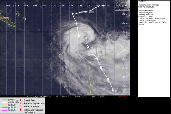 SATELLITE ANALYSIS, INITIAL POSITION AND INTENSITY DISCUSSION: ANIMATED ENHANCED INFRARED (EIR) IMAGERY DEPICTS THE SYSTEM WITH  MODERATE CONVECTION TO THE SOUTH AND EAST REGION OF THE LLC. THE  INITIAL POSITION IS PLACED WITH MEDIUM CONFIDENCE BASED UPON  EXTRAPOLATION OF A 121000Z METOP-B AMSU 89GHZ IMAGE. THE INITIAL  INTENSITY OF 50KTS IS HELD SLIGHTLY LOWER THAN THE PGTW AND HIGHER  THAN ADT DVORAK AND SATCON ESTIMATES, AND REMAINS LOWER THAN OTHER  FORECASTING AGENCIES. ANALYSIS INDICATES A MARGINAL ENVIRONMENT WITH  STRONG VERTICAL WIND SHEAR, COOL SSTS, LOW-LEVEL DRY AIR INTRUSION,  AND MODERATE POLEWARD OUTFLOW. TC 05P IS TRACKING ALONG THE  WESTERN PERIPHERY OF THE STR TO THE EAST-SOUTHEAST.