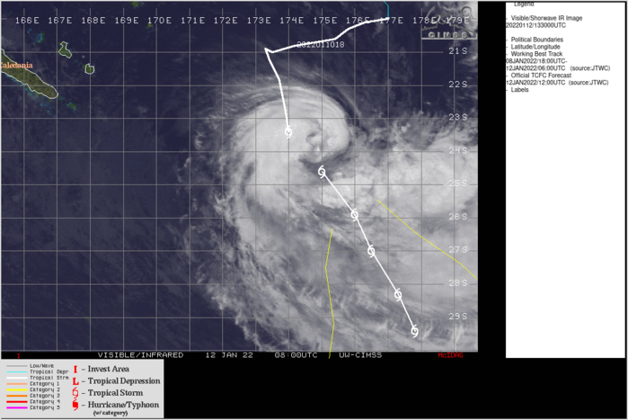 SATELLITE ANALYSIS, INITIAL POSITION AND INTENSITY DISCUSSION: ANIMATED ENHANCED INFRARED (EIR) IMAGERY DEPICTS THE SYSTEM WITH MODERATE CONVECTION TO THE SOUTH AND EAST REGION OF THE LLC. THE INITIAL POSITION IS PLACED WITH MEDIUM CONFIDENCE BASED UPON EXTRAPOLATION OF A 121000Z METOP-B AMSU 89GHZ IMAGE. THE INITIAL INTENSITY OF 50KTS IS HELD SLIGHTLY LOWER THAN THE PGTW AND HIGHER THAN ADT DVORAK AND SATCON ESTIMATES, AND REMAINS LOWER THAN OTHER FORECASTING AGENCIES. ANALYSIS INDICATES A MARGINAL ENVIRONMENT WITH STRONG VERTICAL WIND SHEAR, COOL SSTS, LOW-LEVEL DRY AIR INTRUSION, AND MODERATE POLEWARD OUTFLOW. TC 05P IS TRACKING ALONG THE WESTERN PERIPHERY OF THE STR TO THE EAST-SOUTHEAST. SATELLITE ANALYSIS, INITIAL POSITION AND INTENSITY DISCUSSION: ANIMATED ENHANCED INFRARED (EIR) IMAGERY DEPICTS THE SYSTEM WITH MODERATE CONVECTION TO THE SOUTH AND EAST REGION OF THE LLC. THE INITIAL POSITION IS PLACED WITH MEDIUM CONFIDENCE BASED UPON EXTRAPOLATION OF A 121000Z METOP-B AMSU 89GHZ IMAGE. THE INITIAL INTENSITY OF 50KTS IS HELD SLIGHTLY LOWER THAN THE PGTW AND HIGHER THAN ADT DVORAK AND SATCON ESTIMATES, AND REMAINS LOWER THAN OTHER FORECASTING AGENCIES. ANALYSIS INDICATES A MARGINAL ENVIRONMENT WITH STRONG VERTICAL WIND SHEAR, COOL SSTS, LOW-LEVEL DRY AIR INTRUSION, AND MODERATE POLEWARD OUTFLOW. TC 05P IS TRACKING ALONG THE WESTERN PERIPHERY OF THE STR TO THE EAST-SOUTHEAST.