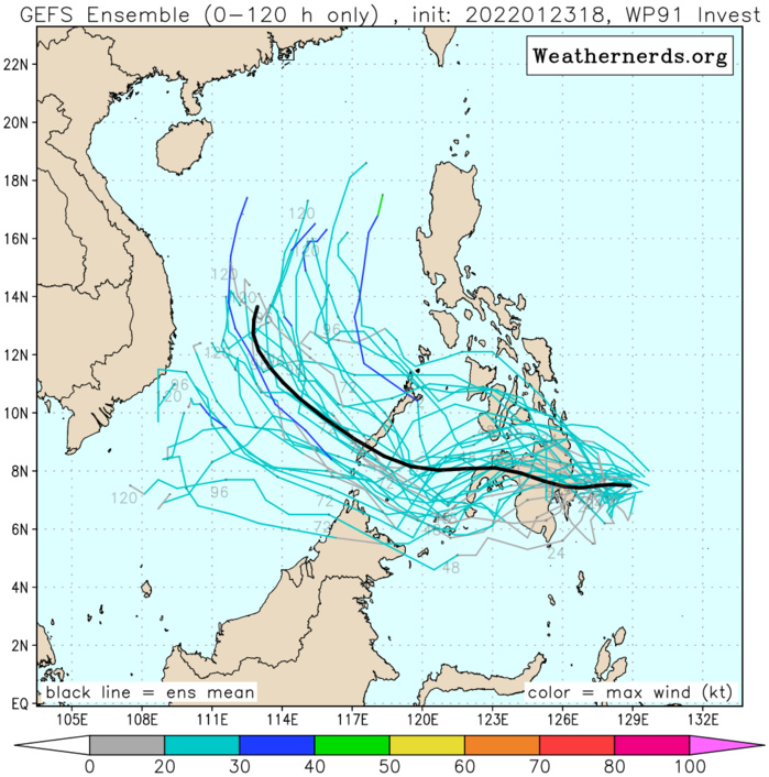 ECMWF AND GFS ARE IN GENERAL AGREEMENT ON THE WESTWARD TRACK OF INVEST 91W AND DESPITE THE OVERALL FAVORABLE ENVIRONMENT LIMITED TIME OVER WATER BEFORE MAKING LANDFALL OVER MINDANAO MEANS THE SYSTEM IS NOT EXPECTED TO REACH WARNING CRITERIA IN THE NEXT 24 HOURS. ECMWF AND GFS ARE IN GENERAL AGREEMENT ON THE WESTWARD TRACK OF INVEST 91W AND DESPITE THE OVERALL FAVORABLE ENVIRONMENT LIMITED TIME OVER WATER BEFORE MAKING LANDFALL OVER MINDANAO MEANS THE SYSTEM IS NOT EXPECTED TO REACH WARNING CRITERIA IN THE NEXT 24 HOURS.