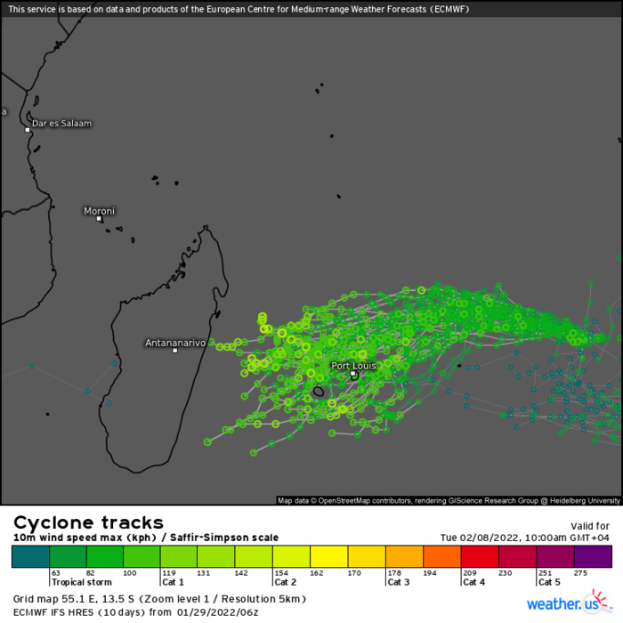 TC 08S(BATSIRAI) now a CAT 1 US is forecast to reach CAT 2 by 24h and carry on intensifying, 29/15utc