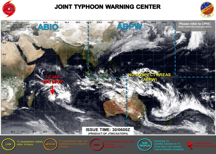 JTWC IS ISSUING 12HOURLY WARNINGS AND 3HOURLY SATELLITE BULLETINS ON TC 08S(BATSIRAI). 3HOURLY SATELLITE BULLETINS ARE NOW ISSUED ON INVEST 98P.