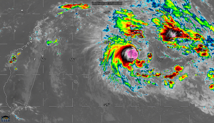 SATELLITE ANALYSIS, INITIAL POSITION AND INTENSITY DISCUSSION: ANIMATED ENHANCED INFRARED (EIR) SATELLITE IMAGERY DEPICTS PULSING CONVECTION REMAINING INTACT OVER THE LOW-LEVEL CENTER DESPITE MODERATE EASTERLY VERTICAL WIND SHEAR. A DIMPLE FEATURE HAS APPEARED IN SEVERAL IMAGES, BUT THE SYSTEM HAS NOT YET REDEVELOPED A BONA-FIDE EYE. THE INITIAL POSITION IS PLACED WITH HIGH CONFIDENCE BASED ON 302320Z SSMIS PASS SHOWING A CLEAR CENTER FEATURE. THE INITIAL INTENSITY OF 95 KTS/CAT 2 US IS ASSESSED WITH MEDIUM CONFIDENCE, CONSERVATIVELY PLACED SLIGHTLY ABOVE RECENT AGENCY SUBJECTIVE DVORAK AND ADT ESTIMATES CONSISTENT WITH PREVIOUS ANALYSES.