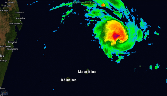SATELLITE ANALYSIS, INITIAL POSITION AND INTENSITY DISCUSSION: TC 08S HAS CONSOLIDATED OVER THE PAST 12 HOURS AND BRIEFLY FORMED A RAGGED EYE IN VISIBLE SATELLITE IMAGERY (AND ENHANCED INFRARED IMAGERY), HOWEVER, ANIMATED MULTISPECTRAL SATELLITE IMAGERY (MSI) NOW INDICATES THE EYE FEATURE FILLED IN OVER THE PAST TWO HOURS. A 010909Z PARTIAL AMSR2 89GHZ MICROWAVE IMAGE DEPICTS A 37KM DIAMETER MICROWAVE EYE FEATURE WHICH ALONG WITH RECENT VISIBLE SATELLITE IMAGERY SUPPORTS THE INITIAL POSITION WITH HIGH CONFIDENCE. THE INITIAL INTENSITY OF 90 KTS IS ASSESSED WITH HIGH CONFIDENCE BASED ON THE PGTW AND FMEE DVORAK ESTIMATES AND THE 010928Z SATCON ESTIMATE. THE 34-KNOT, 50-KNOT AND 64-KNOT WIND RADII WERE ADJUSTED BASED ON A DETAILED ANALYSIS OF THE 010547Z ASCAT-B IMAGE. ENVIRONMENTAL CONDITIONS REMAIN FAVORABLE WITH LOW VERTICAL WIND SHEAR AND STRONG EQUATORWARD OUTFLOW. SATELLITE ANALYSIS, INITIAL POSITION AND INTENSITY DISCUSSION: TC 08S HAS CONSOLIDATED OVER THE PAST 12 HOURS AND BRIEFLY FORMED A RAGGED EYE IN VISIBLE SATELLITE IMAGERY (AND ENHANCED INFRARED IMAGERY), HOWEVER, ANIMATED MULTISPECTRAL SATELLITE IMAGERY (MSI) NOW INDICATES THE EYE FEATURE FILLED IN OVER THE PAST TWO HOURS. A 010909Z PARTIAL AMSR2 89GHZ MICROWAVE IMAGE DEPICTS A 37KM DIAMETER MICROWAVE EYE FEATURE WHICH ALONG WITH RECENT VISIBLE SATELLITE IMAGERY SUPPORTS THE INITIAL POSITION WITH HIGH CONFIDENCE. THE INITIAL INTENSITY OF 90 KTS IS ASSESSED WITH HIGH CONFIDENCE BASED ON THE PGTW AND FMEE DVORAK ESTIMATES AND THE 010928Z SATCON ESTIMATE. THE 34-KNOT, 50-KNOT AND 64-KNOT WIND RADII WERE ADJUSTED BASED ON A DETAILED ANALYSIS OF THE 010547Z ASCAT-B IMAGE. ENVIRONMENTAL CONDITIONS REMAIN FAVORABLE WITH LOW VERTICAL WIND SHEAR AND STRONG EQUATORWARD OUTFLOW.