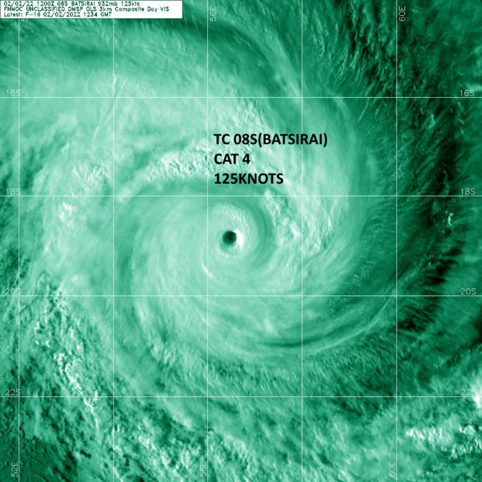 TC 08S(BATSIRAI): CAT 4 US tracking North of Réunion island// TC 09P struggling under dry air// Invest 90S: now Medium,02/15utc