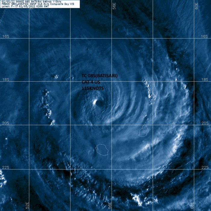 TC 08S(BATSIRAI): CAT 4 US tracking apprx 200km North of Réunion island// TC 09P, Invest 90S updates, 03/03utc