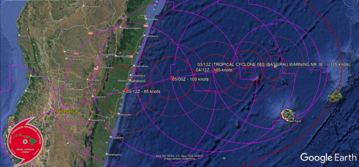 TC 08S(BATSIRAI): CAT 4 US , forecast to make landfall over Madagasar near Mahanoro by 48h, 03/15utc TC 08S(BATSIRAI): CAT 4 US , forecast to make landfall over Madagasar near Mahanoro by 48h, 03/15utc