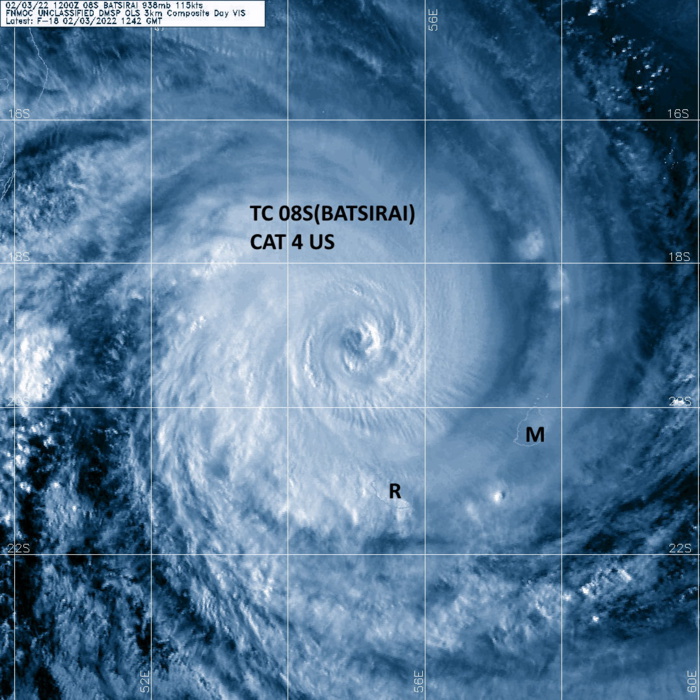TC 08S(BATSIRAI): CAT 4 US , forecast to make landfall over Madagasar near Mahanoro by 48h, 03/15utc TC 08S(BATSIRAI): CAT 4 US , forecast to make landfall over Madagasar near Mahanoro by 48h, 03/15utc